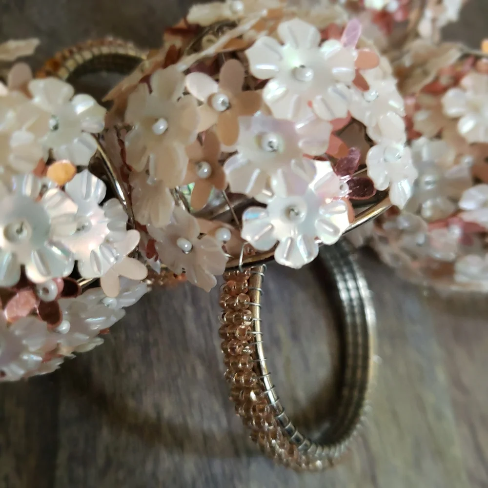Pier 1 Imports Beaded Pink Floral Napkin Rings -Set of 4 NWT